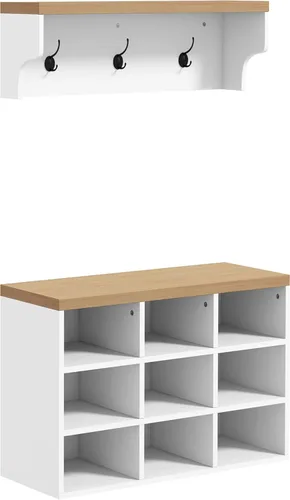 HOMCOM Juego de banco de zapatos 2 en 1, árbol de pasillo de 5 ganchos con banco y almacenamiento de zapatos para 9 pares de zapatos para entrada,