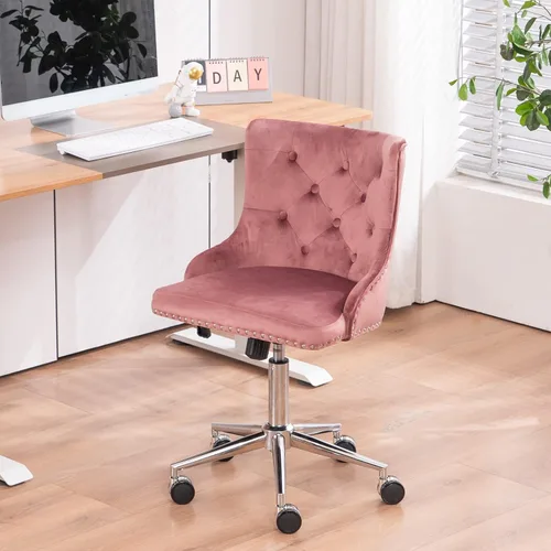 Miniatura 16 de VINGLI Silla de Escritorio de Terciopelo Azul Marino sin Brazos para Oficina en Casa con Base/Ruedas Doradas, Linda Silla de Tocador/Maquillaje