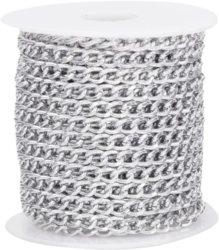 Miniatura 28 de FASHEWELRY Cadena de eslabones de aluminio de 16.4 pies sin soldar, rollo de cadenas de eslabones dorados con carrete para hacer collares, joyas