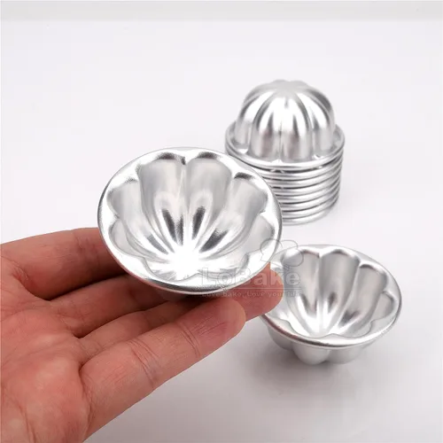 Miniatura 3 de LoBake 10 piezas de media bola de calabaza uva vollyball Shell aluminio tarta molde jalea pudín taza magdalena molde herramientas para hornear
