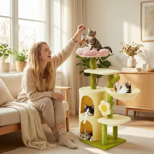 Miniatura 9 de Erinnyees Árbol de flores para gatos, torre para gatos de 38.2 pulgadas, torre de árbol de gatito de varios niveles para interiores, casa de gatitos
