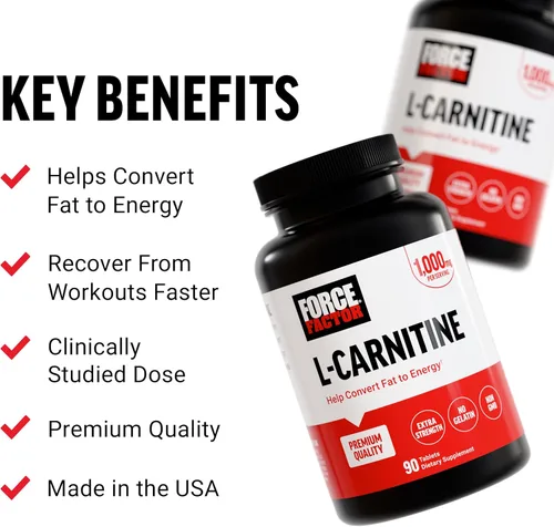 Miniatura 2 de Force Factor Suplemento de L-carnitina, L Carnitina Tartrato de 1000 mg cápsulas para convertir la grasa en energía, apoyar la recuperación muscular