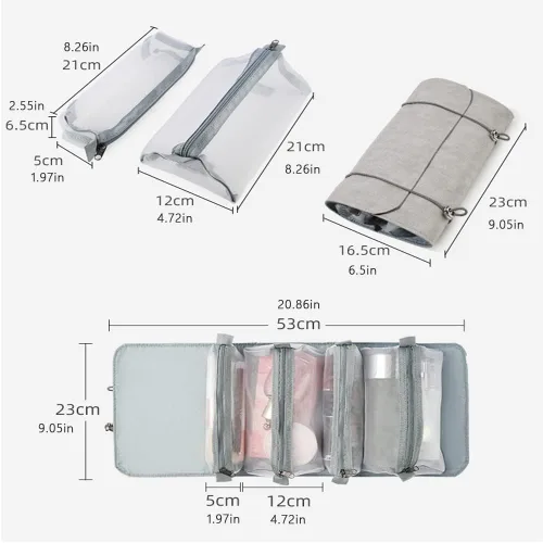 Miniatura 3 de Bolsa organizadora de cosméticos para viajes, bolsa de maquillaje extraíble 4 en 1, neceser de aseo para mujeres y niñas, bolsa portátil, bolsa