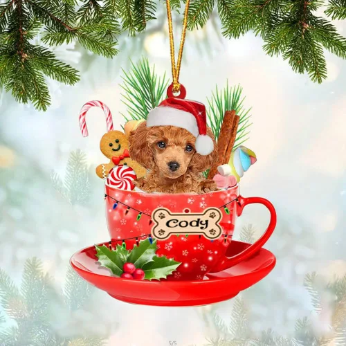 Miniatura 34 de NAZENTI Adorno personalizado de Alaskan Malamute en taza roja, adorno de Navidad personalizado para perros amantes de las mascotas, colgante