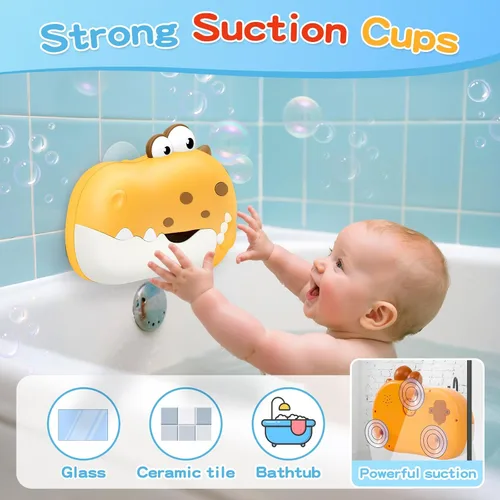 Miniatura 5 de Juguetes de baño para bebés de 1 a 3 4 a 8 años, máquina recargable de burbujas de baño de dinosaurio con música para niños pequeños, juguetes
