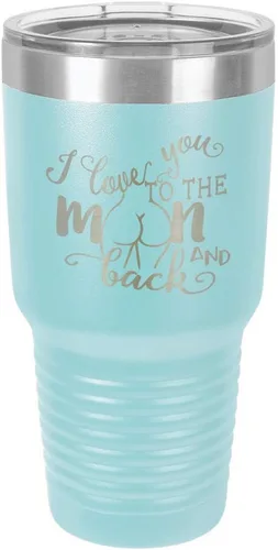 Miniatura 18 de Vaso negro de 30 onzas con popote y tapa superior deslizante con texto en inglés "I love you to the moon and back", color negro