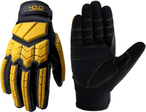 Miniatura 12 de HANDLANDY HLDD - Guantes de trabajo resistentes, guantes de impacto con protector TPR, guantes de trabajo mecánico antivibraciones para hombres