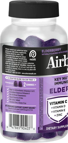 Miniatura 15 de Airborne - Gomitas de saúco + zinc y vitamina C para adultos, suplemento para fortalecer el sistema inmunológico con vitaminas D y zinc