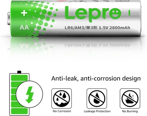 Miniatura 3 de Lepro Paquete Variado de Baterías, Baterías AA y AAA Paquete Combinado de 24 Unidades, 2800mAh Potencia Alcalina - 12 Baterías AA y 12