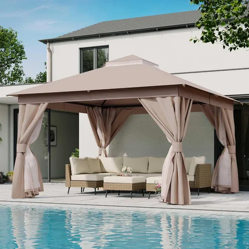 Miniatura 29 de LAUSAINT HOME 8'x8' Outdoor Gazebo, Metal Frame Heavy Duty Patio Canopy Tent Shelter with Double Roofs, Mosquito Nettings and Privacy Screens for