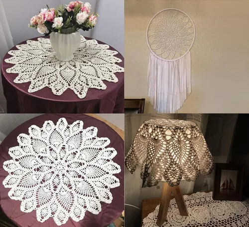 Miniatura 2 de Damanni Mantel de encaje hecho a mano de algodón hecho a mano, redondo, beige, 20 pulgadas