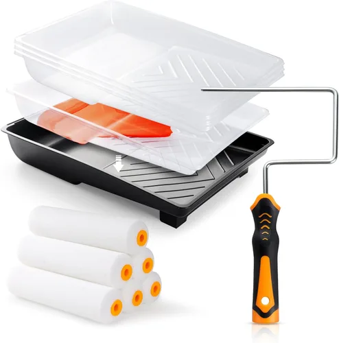 Kit de 12 Piezas de Rodillos de Pintura de 6 Pulgadas con Rodillo de Pintura de Espuma de Alta Densidad, Bandeja de Pintura con Forro, Mini Rodillo