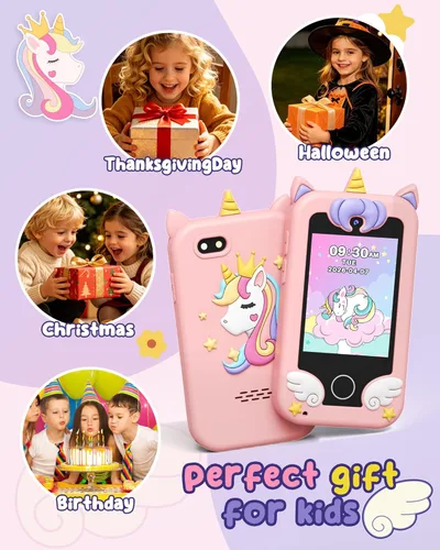 Miniatura 9 de UCIDCI Unicorn - Juguetes de teléfono inteligente para niñas de 3 a 7 años con doble cámara, teléfono para niños pequeños con juegos de aprendizaje