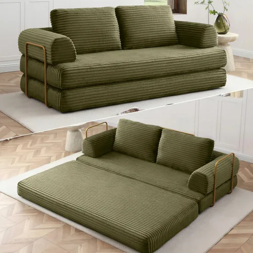 Miniatura 13 de HANXIN Sofá cama convertible de 78 pulgadas, sofá cama plegable con marco de forma fija, sofá biplaza sin hueso futón con cama extraíble, no Beige