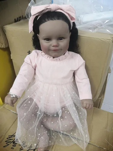 Miniatura 2 de Muñecas Angelbaby Reborn de bebé de vida real de 60 cm, muñecas suaves de silicona realistas con peso, piel marrón oscura, recién nacida, muñeca