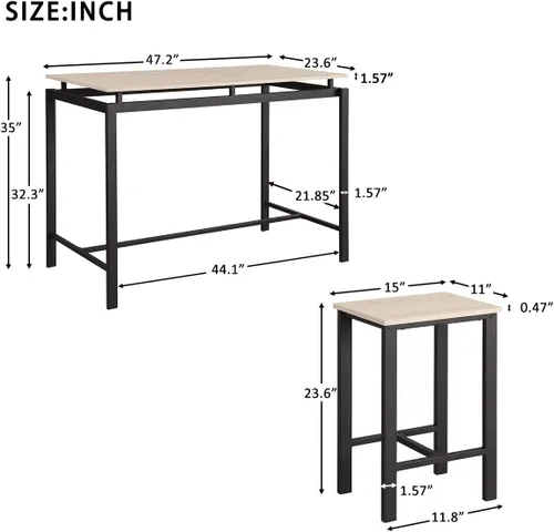 Miniatura 3 de Moderno juego de comedor de 5 piezas con encimera y altura de barra, mesa de comedor y 4 sillas, adecuado para comedor, cocina, bar (beige @A ~)