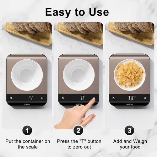 Miniatura 6 de Ultrean Báscula de Alimentos, Báscula de Cocina Digital con Pantalla LED, Peso en Gramos y Onzas para Hornear y Cocinar, 6 Unidades con Función