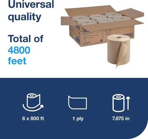 Miniatura 2 de Tork Rollo de Toallas de Papel Natural – Rollo Universal para Manos, Toallas de Papel Natural con Tejidos Marrones hechas de 100% Fibra Reciclada, 6