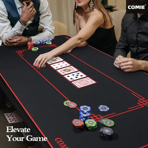 Miniatura 2 de Comie Tapete de póquer Texas Hold'em de 70 x 35 pulgadas, mesa de póquer portátil de 0.157 in de grosor con bordes dobladillos, repelente al agua