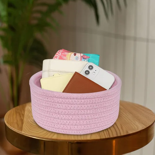 Miniatura 3 de ABenkle Cesta Tejida Pequeña, Cestas de Almacenamiento Pequeñas Vacías y Poco Profundas, Mini Cestas de Cuerda de Algodón, Cesta Decorativa Redonda