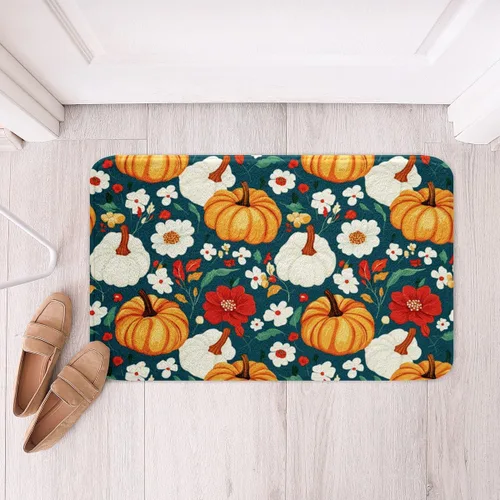 Miniatura 16 de Erosebridal Thanksgiving Turkey Bathroom Rugs - Fall Leaves Pumpkin Bath Mat for Kids Adults, Vintage Autumn Harvest Door Mat 16 x 24 Inch Rustic