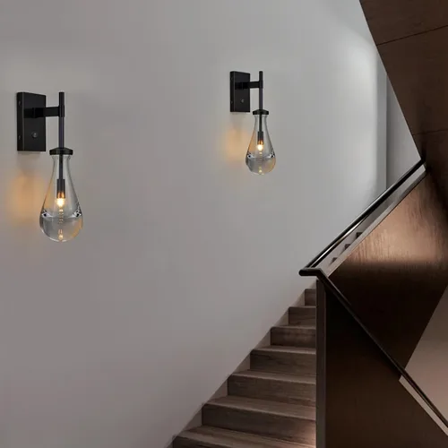 Miniatura 6 de HuisMier Apliques de Pared Negros, Apliques de Gota de Lluvia Iluminación de Pared con Botón Interruptor de Encendido/Apagado, Luminarias Modernas