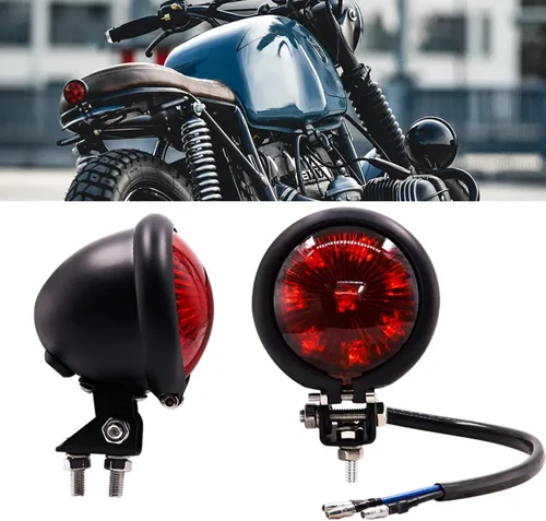 Luz trasera LED para motocicleta, lente ahumada, luz de conducción LED redonda, lámpara de freno para motocross, motocicleta (rojo)