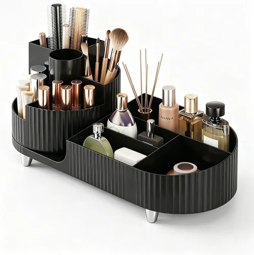Miniatura 10 de Organizador giratorio de 360° para brochas de maquillaje, 5 ranuras para cosméticos, esmalte de uñas, suministro de arte, cuidado de la piel