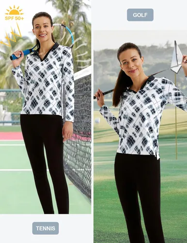 Miniatura 7 de JACK SMITH Polo de golf de manga larga para mujer, cuello en V, atlético, para tenis, absorbe la humedad