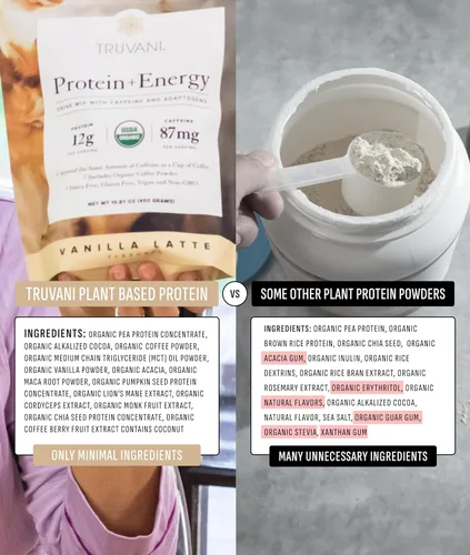 Miniatura 5 de Truvani Mezcla de proteína + bebida energética con 87 mg de cafeína, sabor a leche de vainilla, 0.44 onzas de proteína orgánica a base de plantas