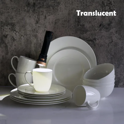 Miniatura 5 de Bone China - Juego de vajilla de 16 piezas, servicio para 4, blanco, apto para microondas, apto para lavavajillas, resistente a las astillas