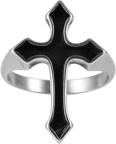 Miniatura 4 de HZMAN Anillo de cruz religioso de acero inoxidable cristiano unisex retro simple