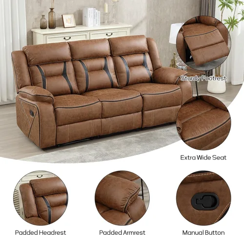 Miniatura 3 de EBELLO Juego de sofá reclinable manual, juego de muebles de sala de estar reclinables de cuero sintético, incluye sofá de dos plazas y sofá Marrón