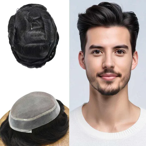 Miniatura 84 de Tupé para hombres, piezas de cabello humano real, sistema de unidades de cabello natural, línea capilar natural, pieza de repuesto para hombres