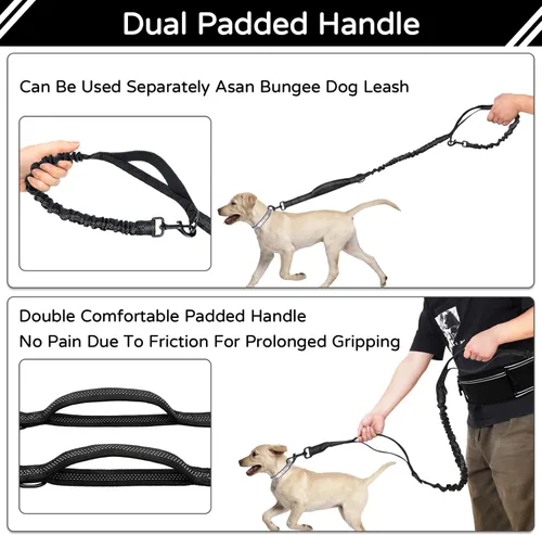 Miniatura 4 de Skmeditec Correa de perro manos libres con bolsa de cintura para pasear perros grandes, correa elástica que absorbe los golpes con bolsa