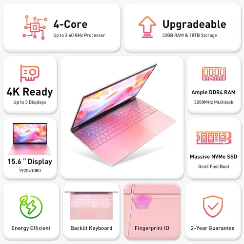 Miniatura 2 de Auusda Computadora portátil de negocios para el trabajo, PC portátil para estudiantes universitarios, pantalla FHD de 15.6 pulgadas, procesador de 4