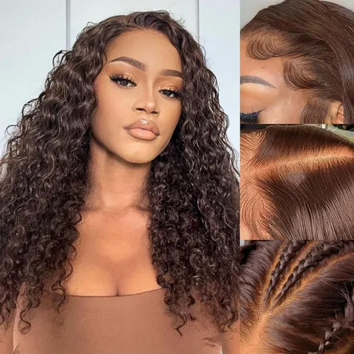 Miniatura 41 de SENSAIRUITE Peluca Rizada Ombré con Reflejos Rubio Miel Peluca con Diadema Cabello Humano 12 Pulgadas Onda Profunda Densidad 180% Pelucas