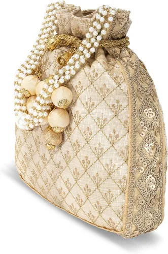 Miniatura 9 de Aheli Potli - Bolsa de regalo para mujer, hecha a mano, de noche, elegante bolso de novia, bolso de moda