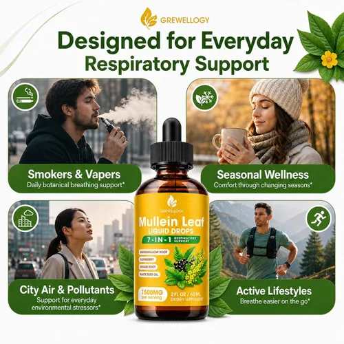 Miniatura 5 de Gotas de gordolobo para pulmones, 7 en 1 1500 mg de extracto líquido de hoja de gordolobo para limpieza de pulmones y apoyo respiratorio