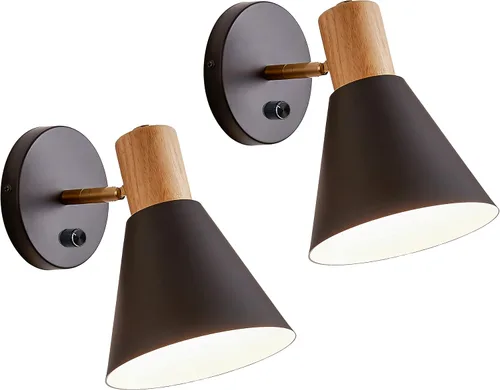 Miniatura 8 de ClanKin Apliques de pared con interruptor de perilla, lámpara de pared ajustable negra para dormitorio industrial, iluminación de fregadero de baño