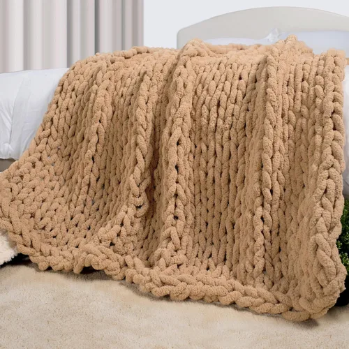 Miniatura 25 de Carriediosa Manta de Punto Grueso 50" x 60", 100% Hecha a Mano, Grande con Hilo de Felpilla en Bucle, Mantas Suaves y Esponjosas para Sofá, Cama