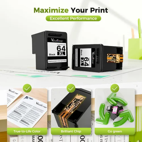 Miniatura 5 de Valuetoner Reemplazo para cartucho de tinta negra HP 64XL Cartucho de tinta negra 64XL para impresoras HP 64 XL Envy Photo 7858 7855 6255 6252 7158