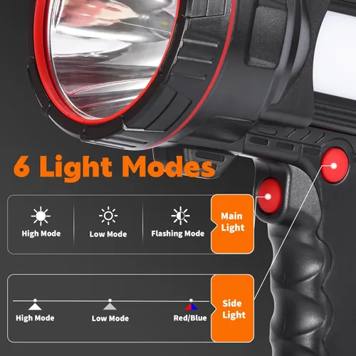 Miniatura 4 de Superbright Linterna LED de Mano Reflector Linterna Potente Luz de Búsqueda Linterna Recargable por USB con Función de Banco de Energía Luz