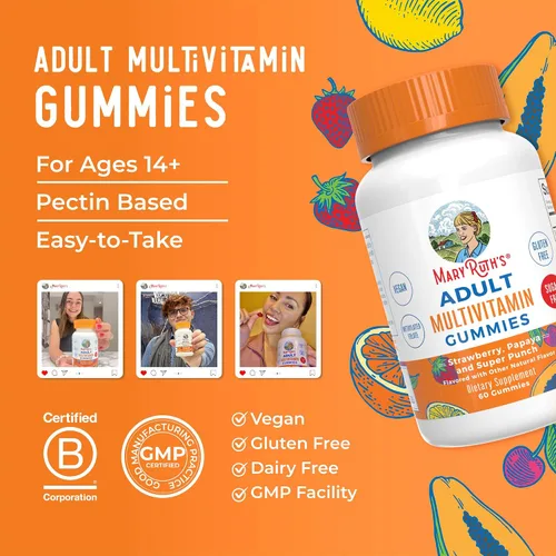 Miniatura 7 de MaryRuth Organics Multivitamínico para mujeres y hombres, sin azúcar, gomita multimineral para adultos con vitamina C, D y E, vitaminas B, biotina