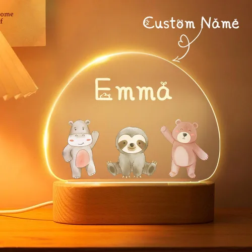 Miniatura 4 de VEELU Regalos personalizados para niños, luz nocturna con nombre personalizado con lindos animales, lámpara LED acrílica para bebé, regalo