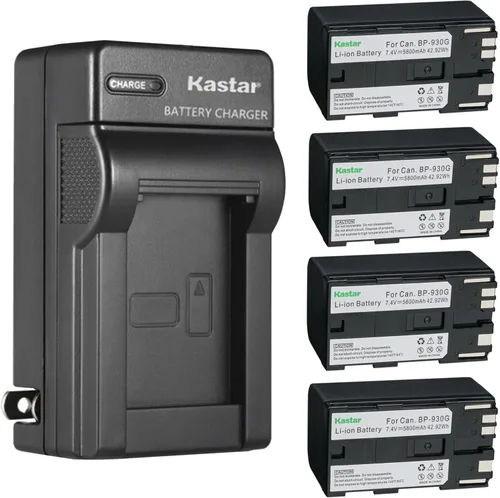 Kastar Paquete de 4 baterías BP-930G y cargador de pared CA de repuesto para Canon ES8000V ES8100V ES8200V ES8400V ES8600 GL1 GL-1 DM-GL1 GL2 GL-2