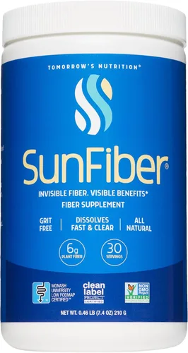 Tomorrow's Nutrition, SunFiber, soporte de fibra prebiótica soluble para el bienestar digestivo con goma guar, vegano, 30 porciones (7.4 onzas)