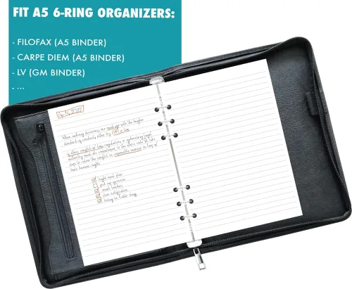 Miniatura 5 de Papel rayado A5 con 6 agujeros perforados, 100 hojas (200 páginas), compatible con organizador Filofax A5, 3.53 oz/m², color blanco