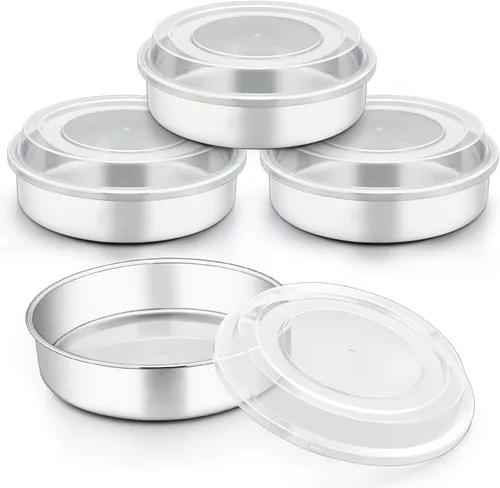 Miniatura 8 de TeamFar Molde para pasteles de 8 pulgadas, moldes redondos de acero inoxidable con tapas, saludable y resistente, apto para lavavajillas y fácil