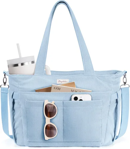 Miniatura 16 de Bolsa tote de pana para mujeres, 17 bolsillos para laptop de trabajo, ligera, para maestras, enfermeras, bolsa de hombro bíblica para escuela